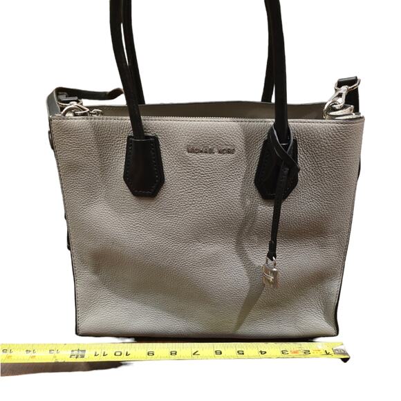 Michael Kors Mercer Large Grey Pebbled Leather Tote Crossbody Satchel - Picture 4 of 16